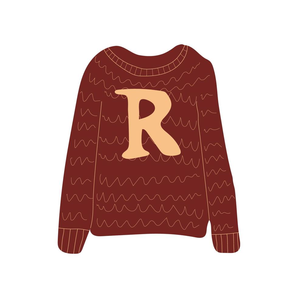 Sweater with a letter R. Vector in cartoon style. All elements are isolated
