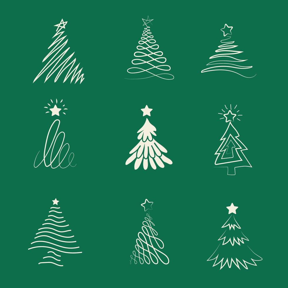 Christmas tree line on a green isolated background vector