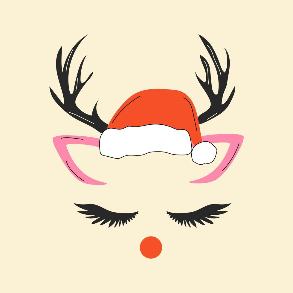 The face of a cute Christmas deer.Vector in cartoon style. All elements are isolated vector