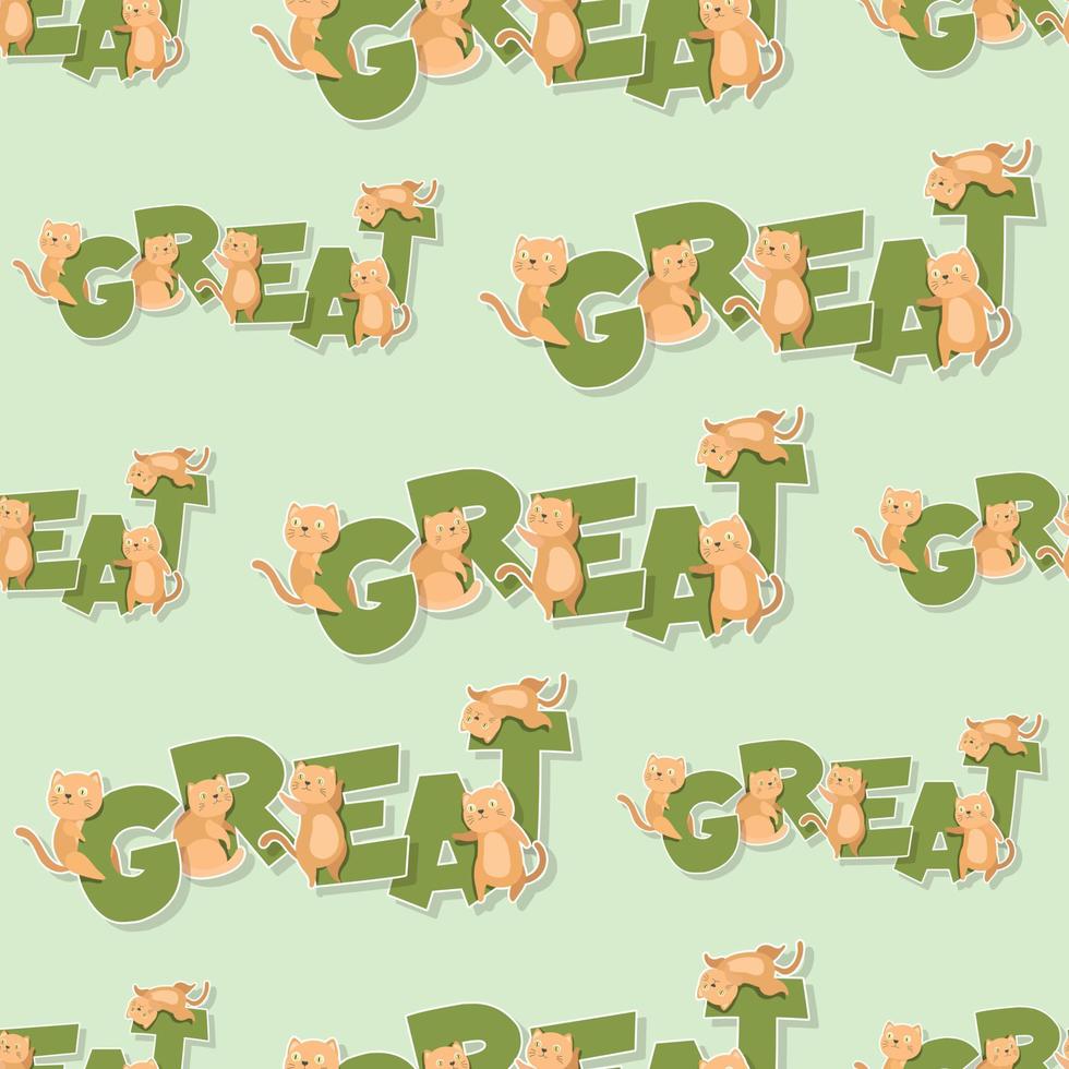adorable cat alphabet GREAT word cartoon sticker seamless pattern vector