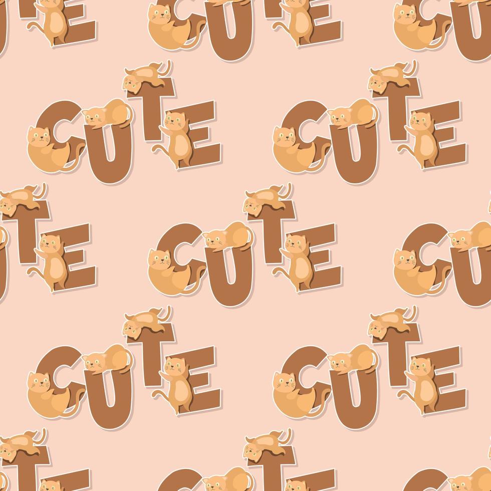 adorable cat alphabet CUTE word cartoon sticker seamless pattern vector