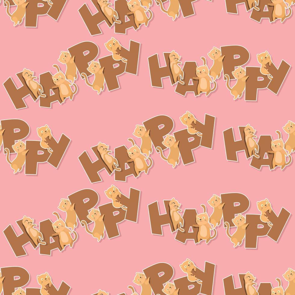adorable cat alphabet HAPPY word cartoon sticker seamless pattern vector