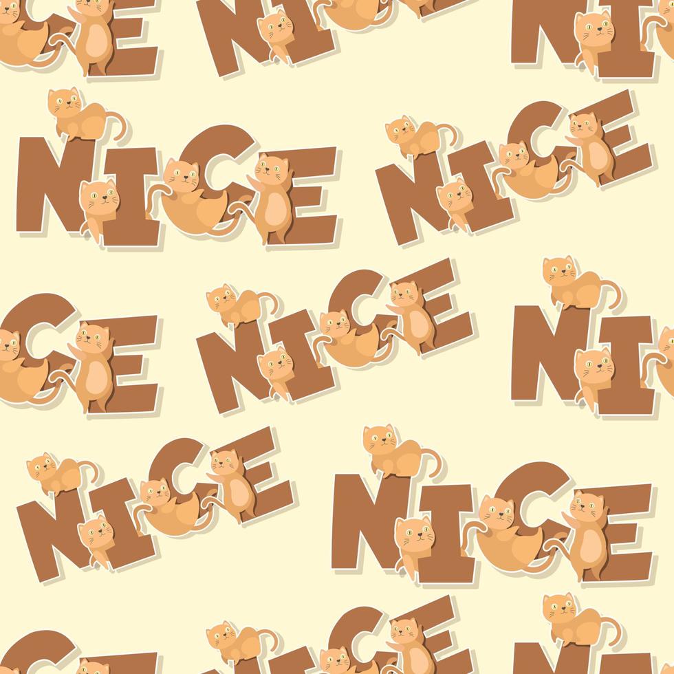 adorable cat alphabet NICE word cartoon sticker seamless pattern vector