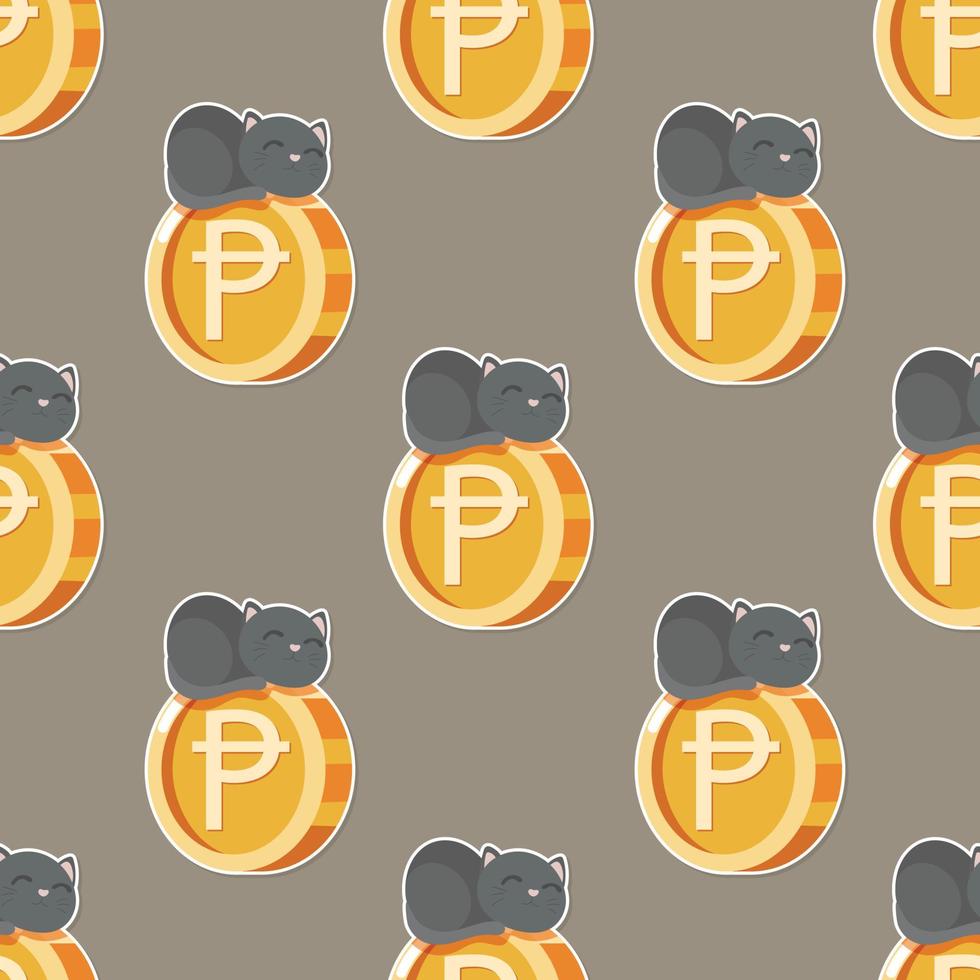 adorable cat and coin cartoon seamless pattern vector