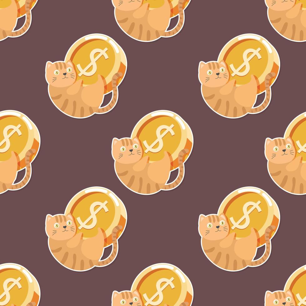 cute cat and coin cartoon seamless pattern vector