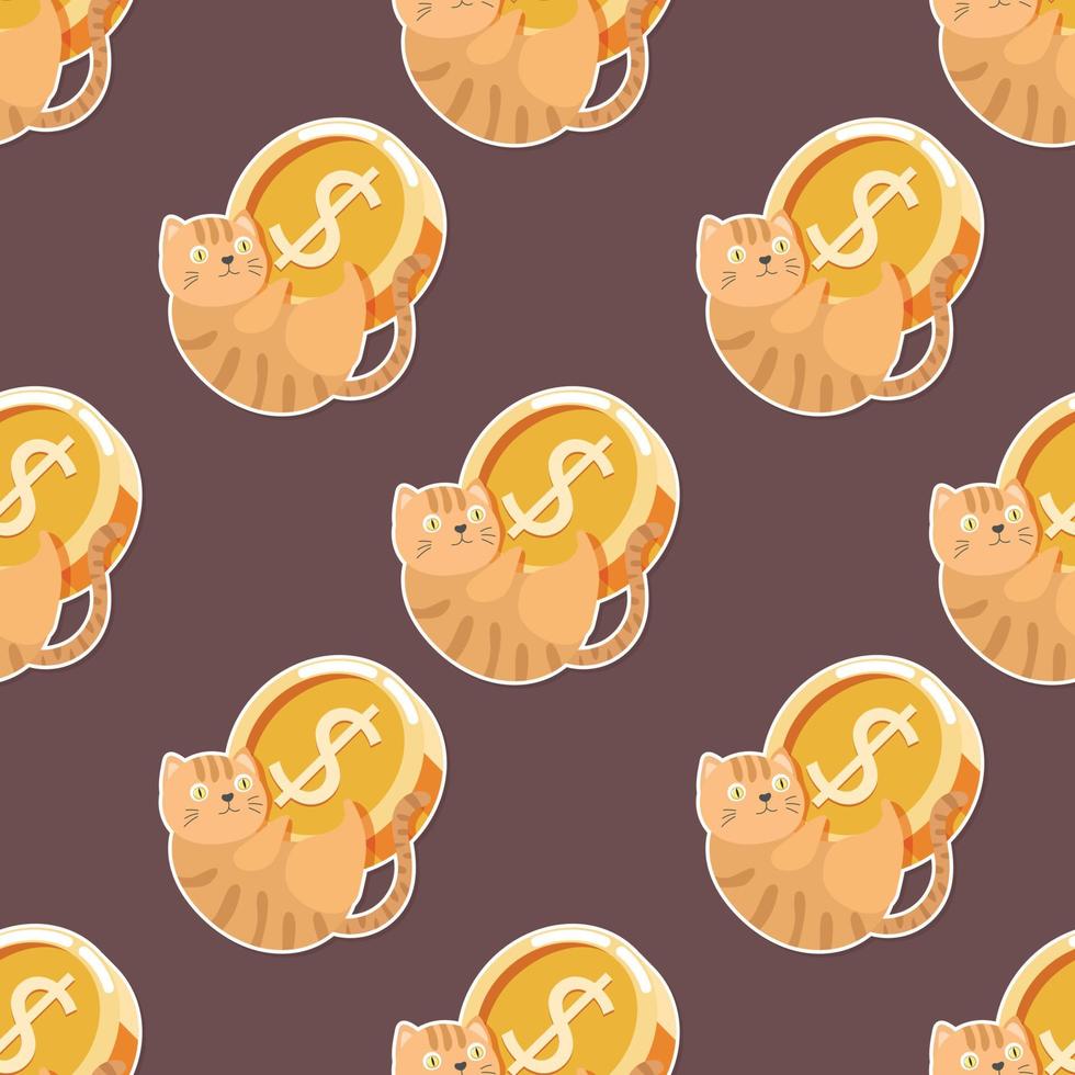 cute cat and coin cartoon seamless pattern vector