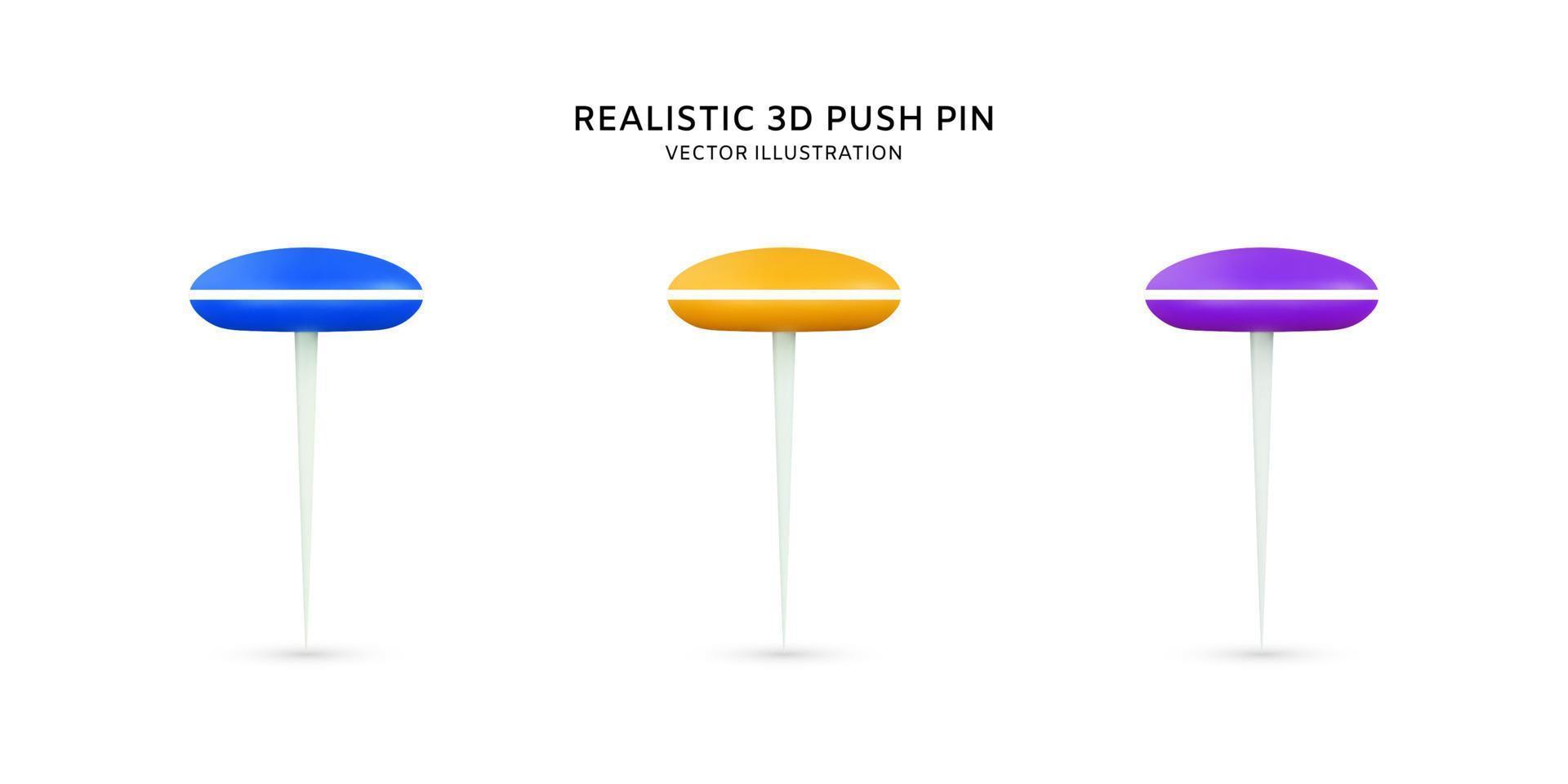 Realistic 3d push pins vector illustration