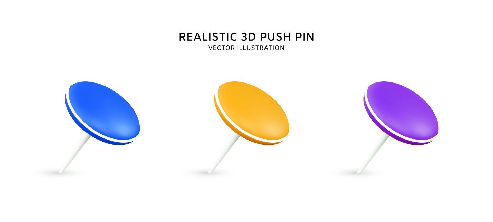 Realistic 3d push pins vector illustration