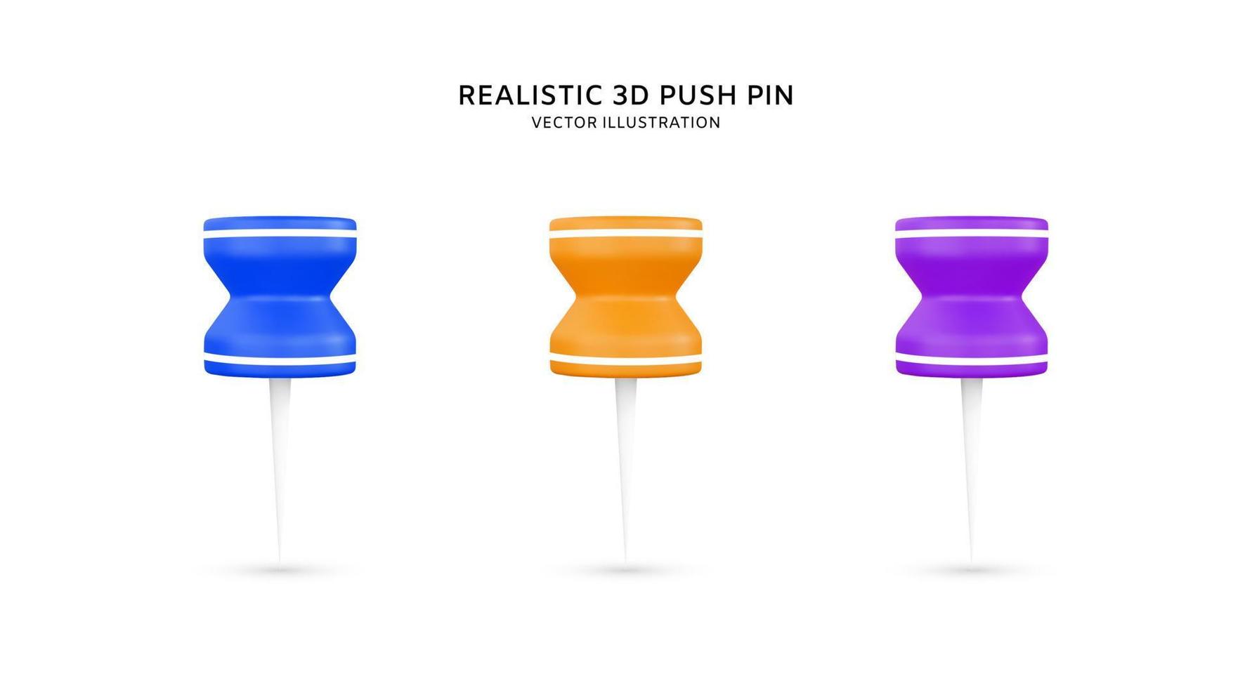 Realistic 3d push pins vector illustration