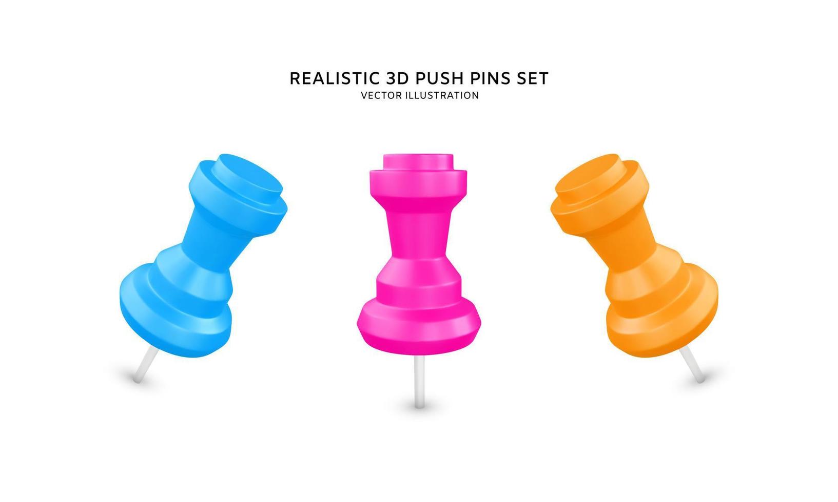 Realistic 3d push pins vector illustration