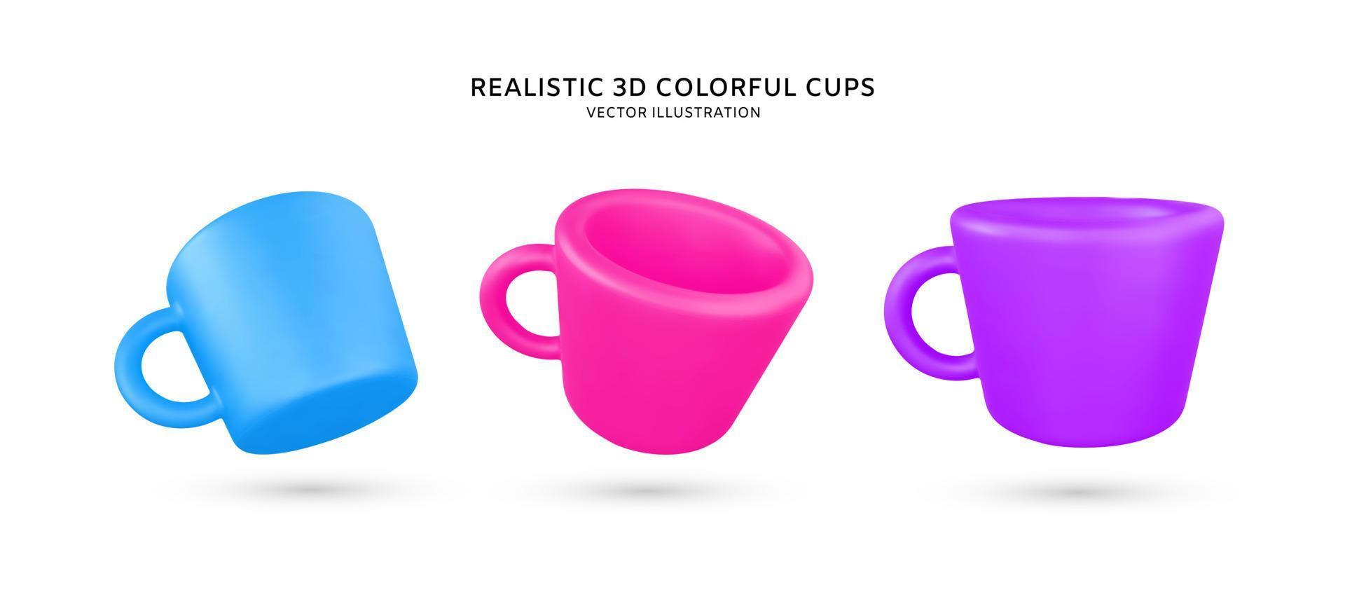 Realistic 3d coffee cups vector illustration