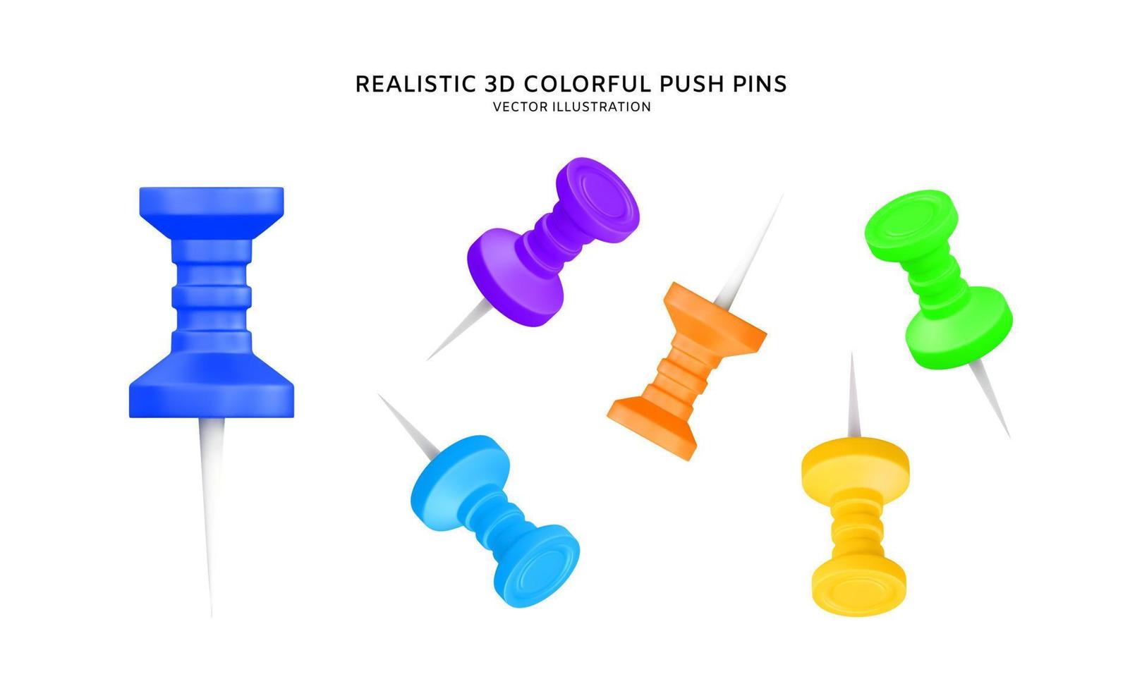 Realistic 3d push pins vector illustration