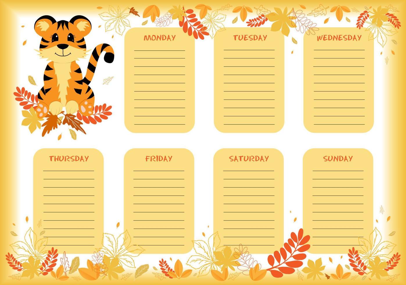 School planner with cute little tiger. vector