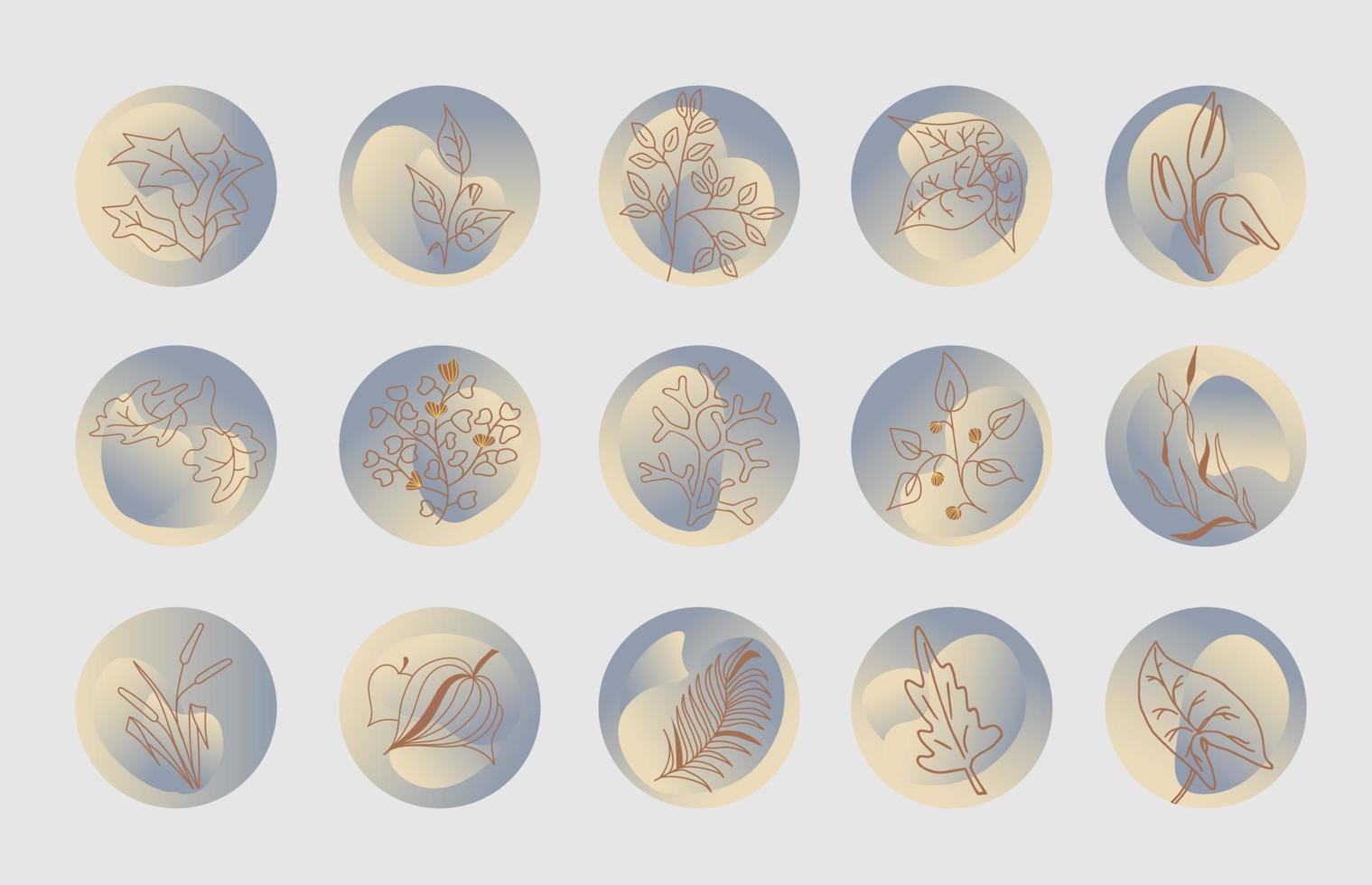 Set of round highlight covers  with abstract shapes and plants vector