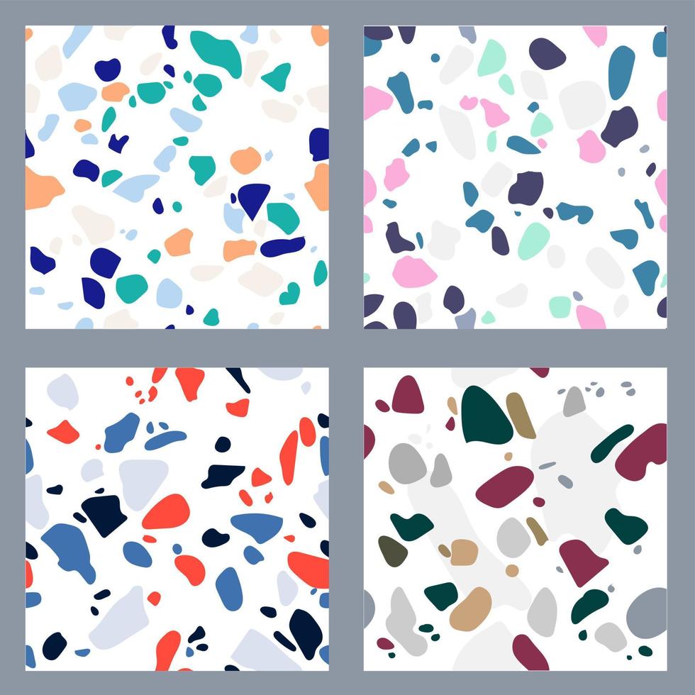 Colorful seamless pattern with imitation of Venetian terrazzo. Marble texture with fragments of stone. Abstract vector illustration