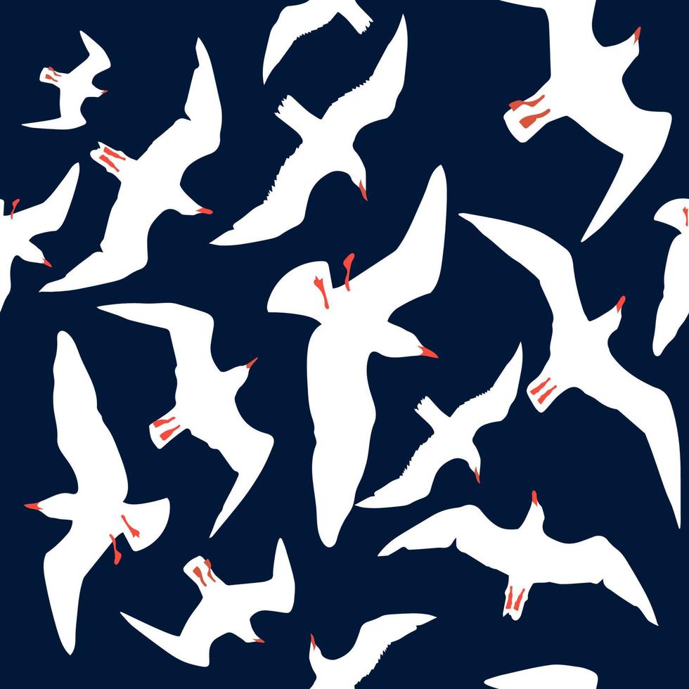 Vector seamless pattern with silhouettes of seagulls flying in the sky