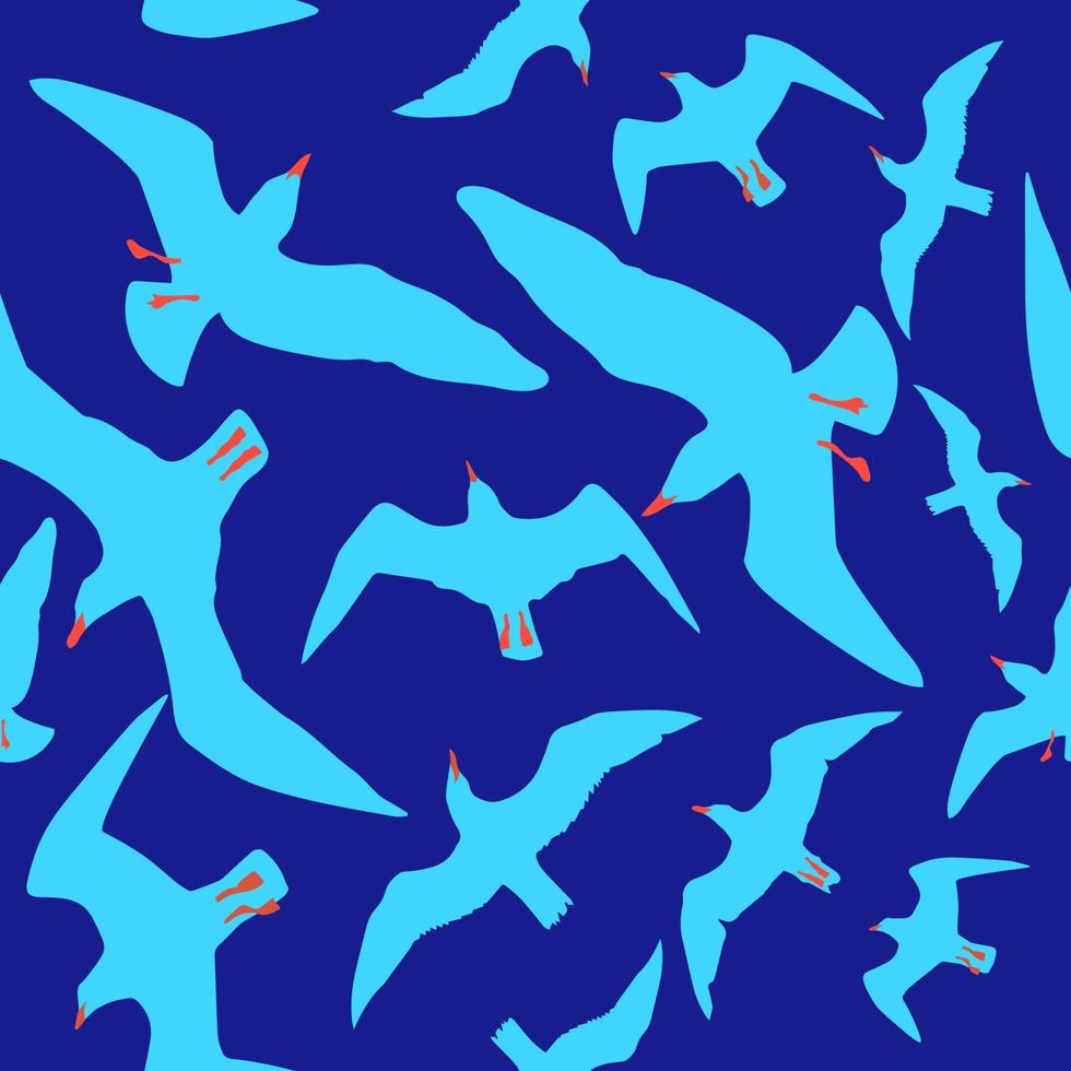 patrón vectorial sin costuras con siluetas de gaviotas volando en el cielo vector