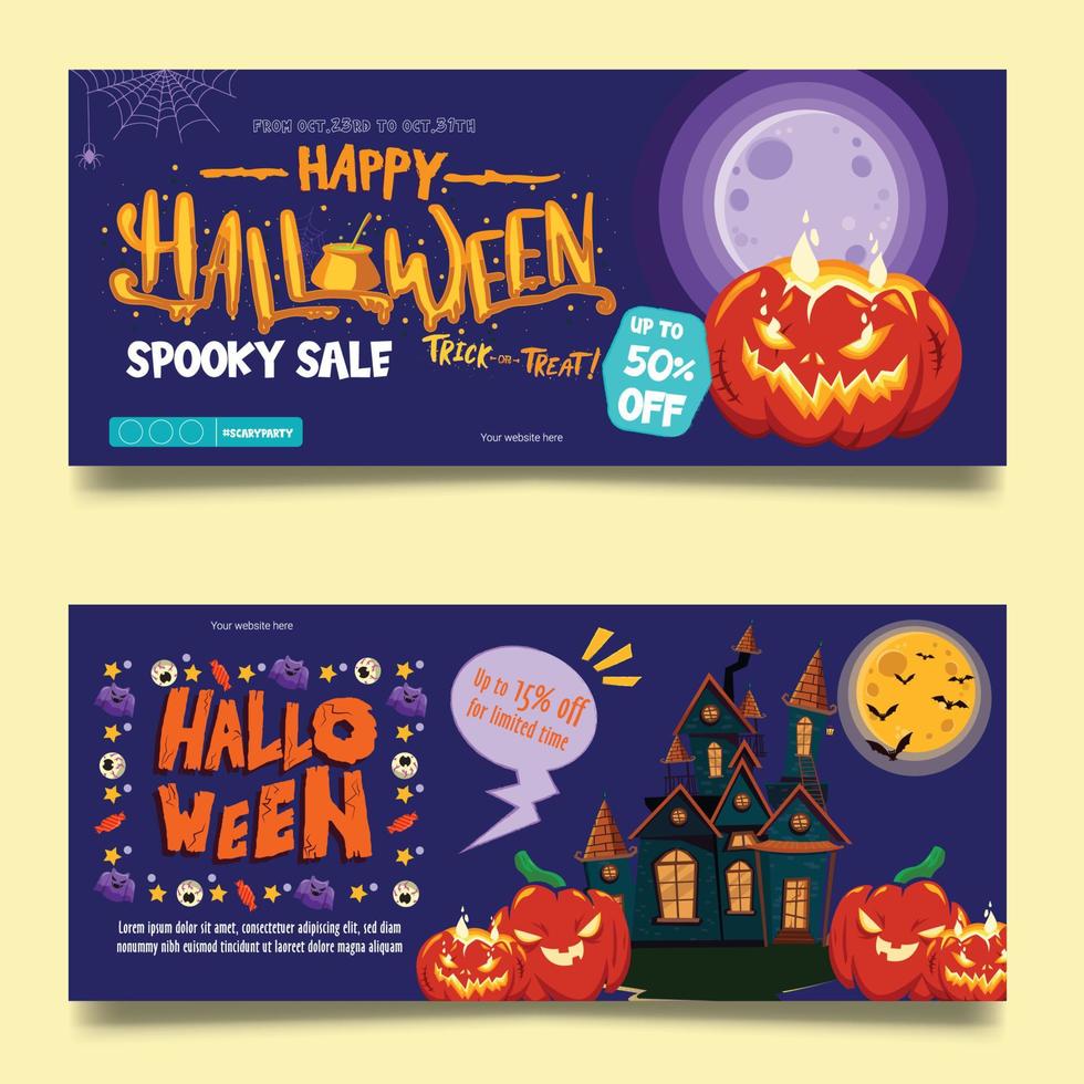 banner de venta de truco o trato de feliz halloween vector