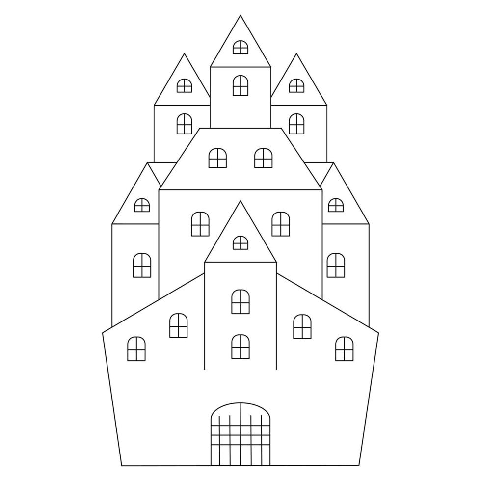 Lock. An old mansion. Vector illustration. Doodle style. Coloring book for children. Sketch. Halloween. Mysterious house. Country estate. An ancient building with towers. Idea for web design.