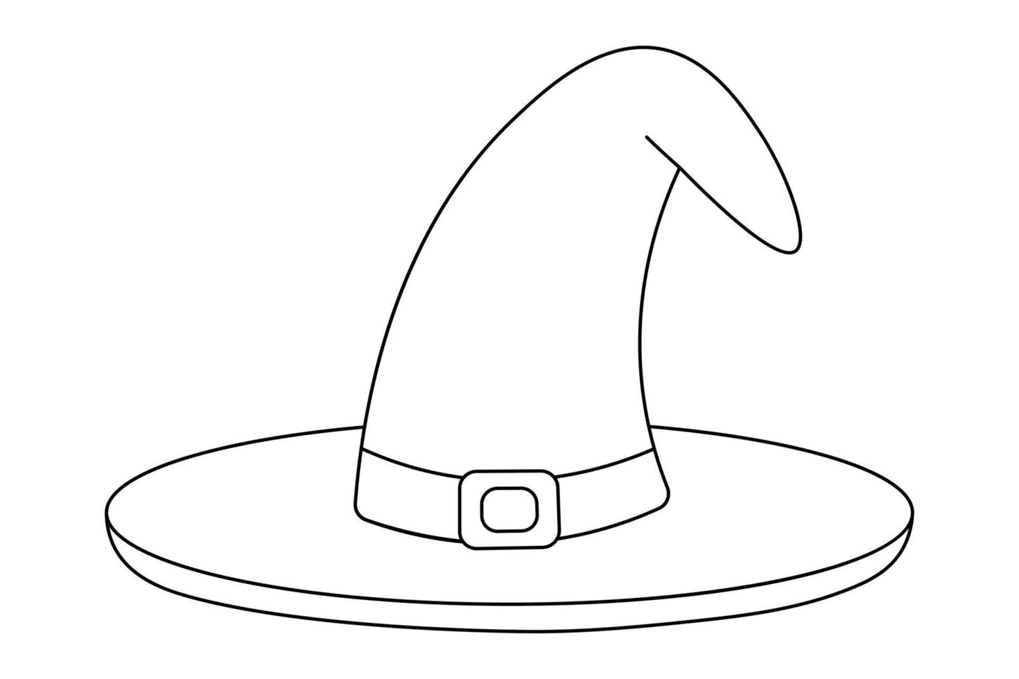 Witch hat. Vector illustration. Doodle style. Sketch. Coloring book for children. Halloween symbol. Buckle decoration. Fabulous headdress. Decoration for All Saints Day. Idea for web design.