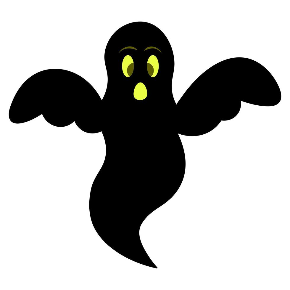 Ghost. Silhouette. Frightening facial expression. Vector illustration. Isolated white background. Bringing. Halloween symbol. Angry grimace. White sheet suit. Spirit. All Saints' Day.