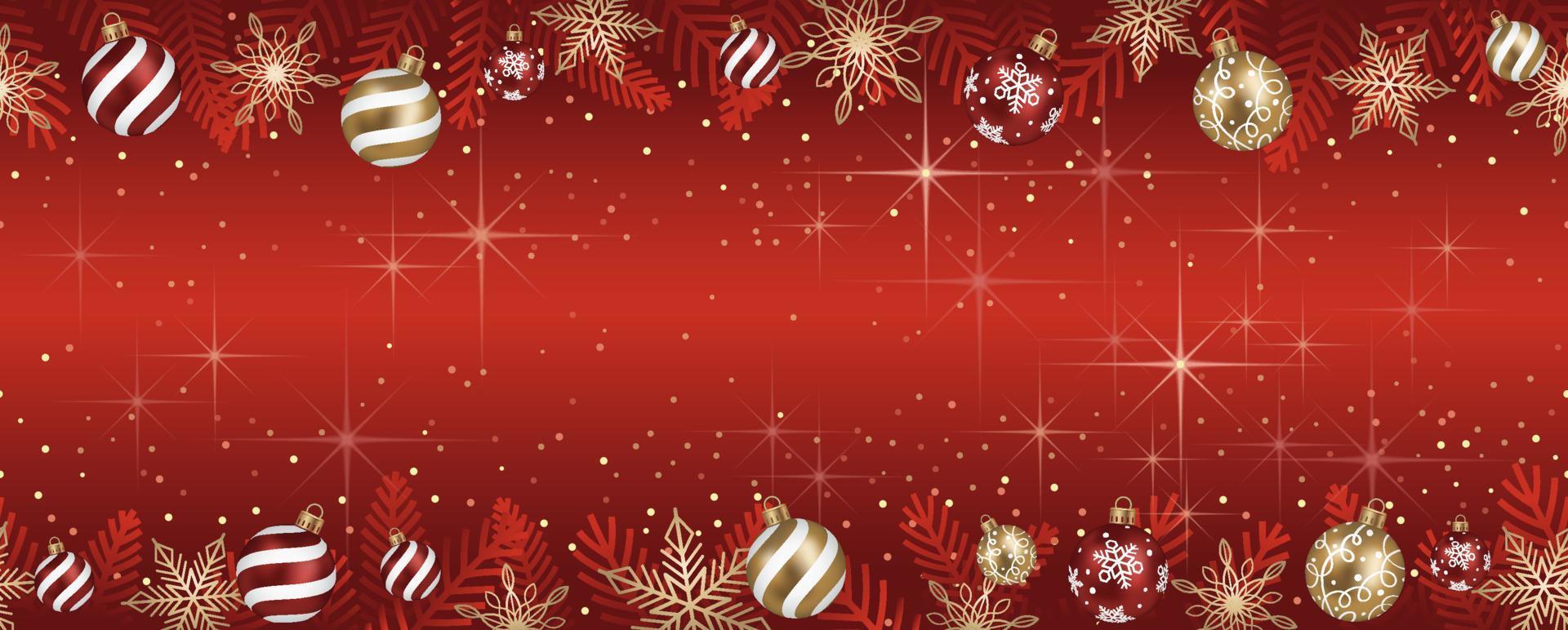 Seamless Abstract Vector Illustration With Christmas Balls And Luminous Red Background With Text Space. Horizontally Repeatable.