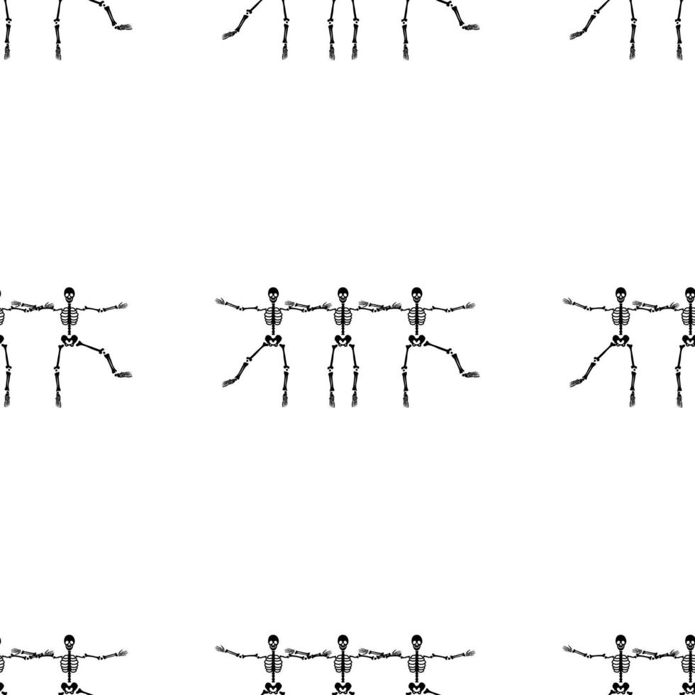 Black skeletons in various poses pattern. Halloween design. Perfect for fall, holidays, fabric, textile. Seamless repeat swatch. vector