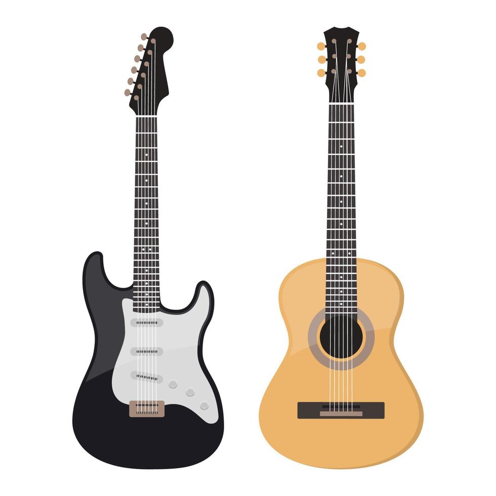 guitarra acústica y eléctrica, vector aislado en blanco