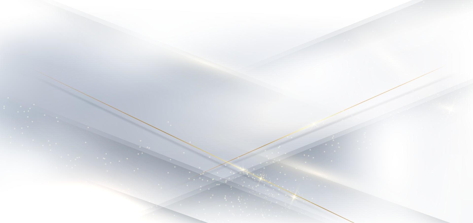 Abstract 3d modern luxury template white and silver arrow background with golden glitter line light sparkle. vector