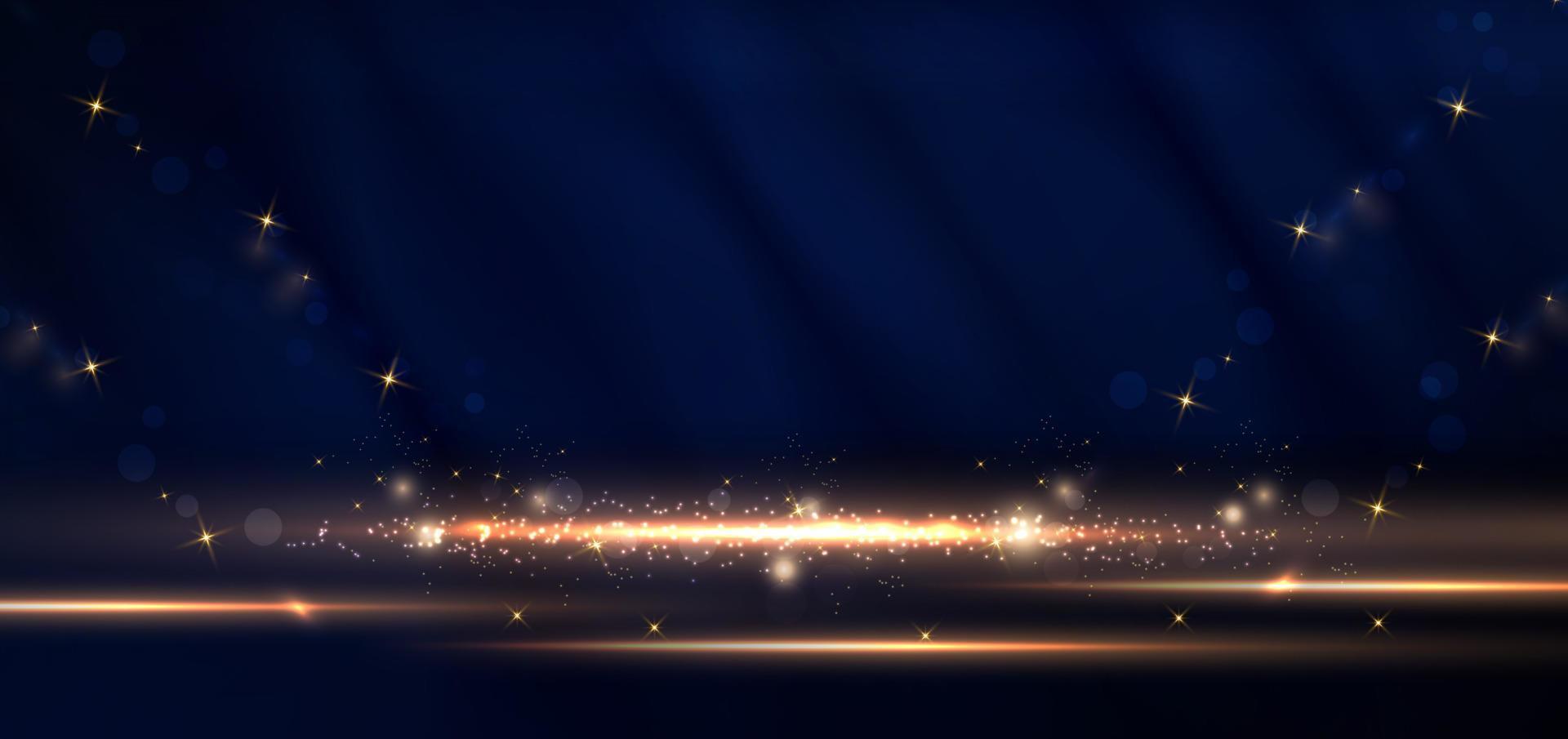 Luxury elegant golden glowing lighting effect sparkle on dark blue