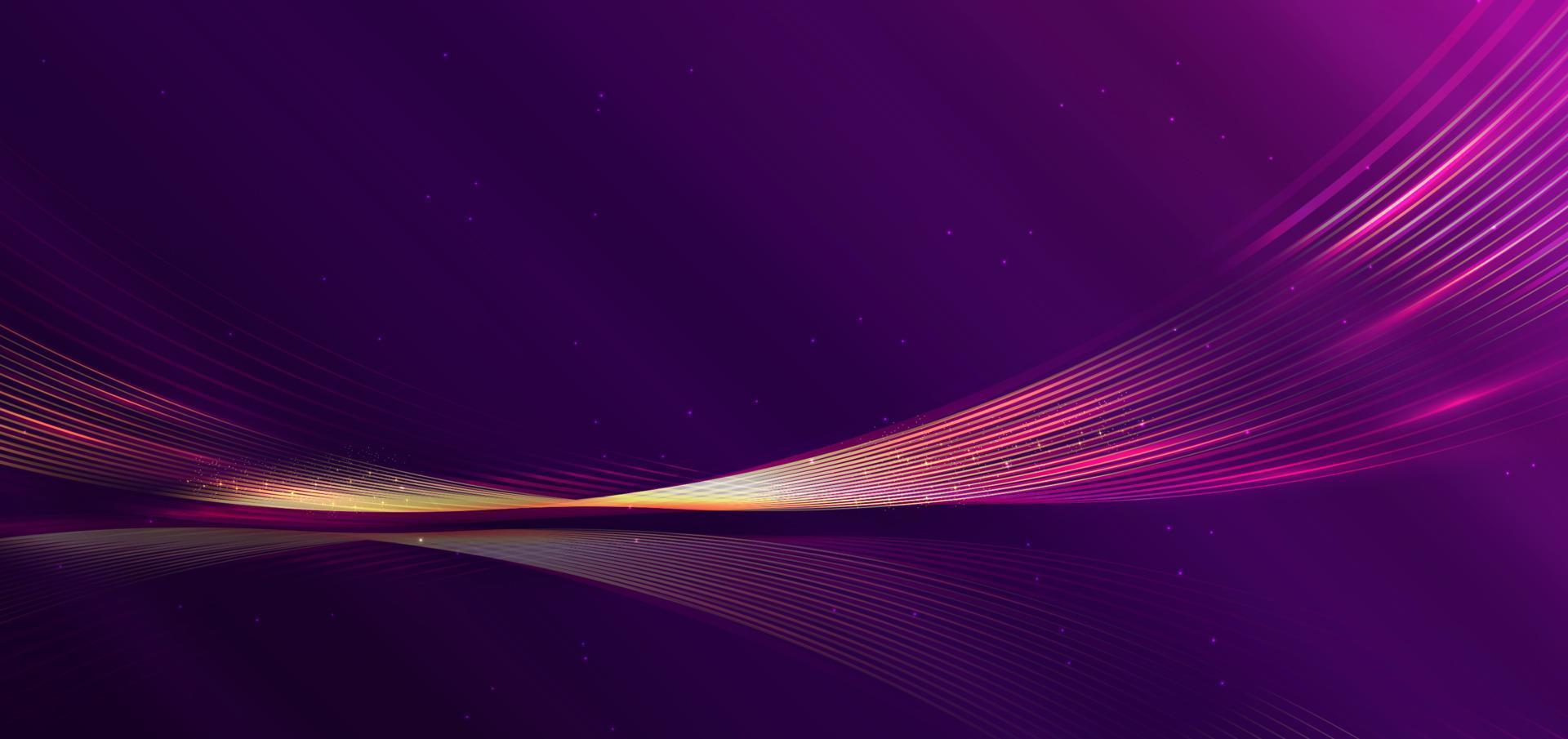 Abstract luxury curve glowing lines on dark purple  background. Template premium award design. vector