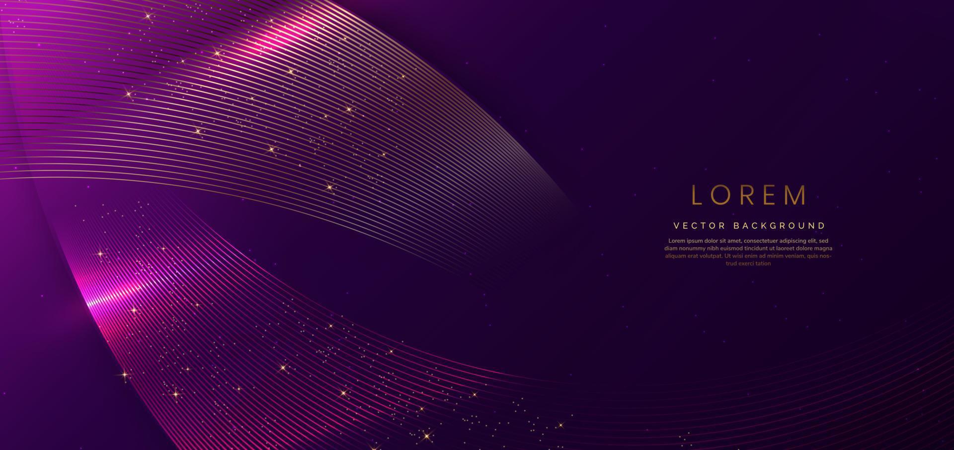 Abstract luxury curve glowing lines on dark purple  background. Template premium award design. vector