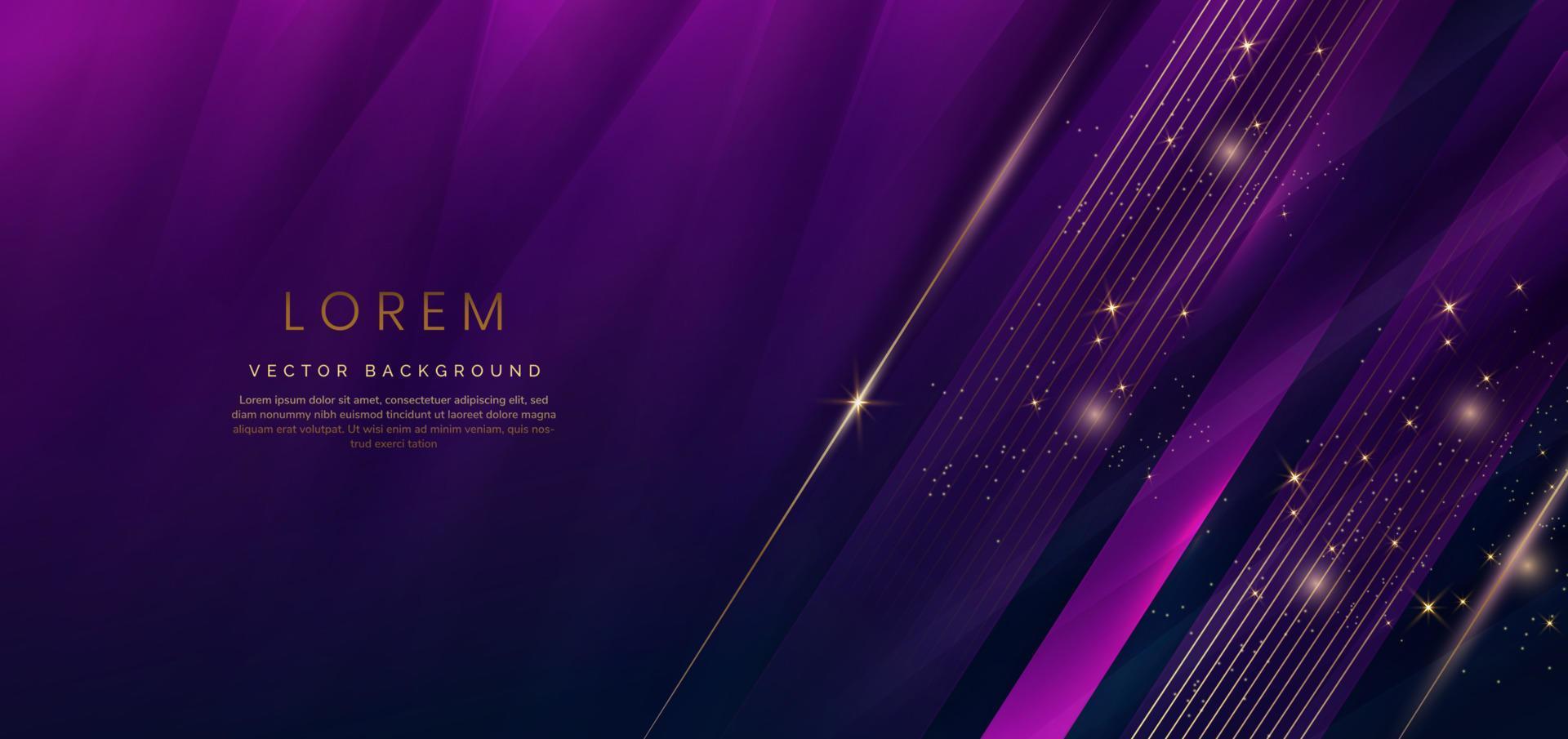 Abstract elegant dark blue and purple background with golden line and lighting effect sparkle. vector