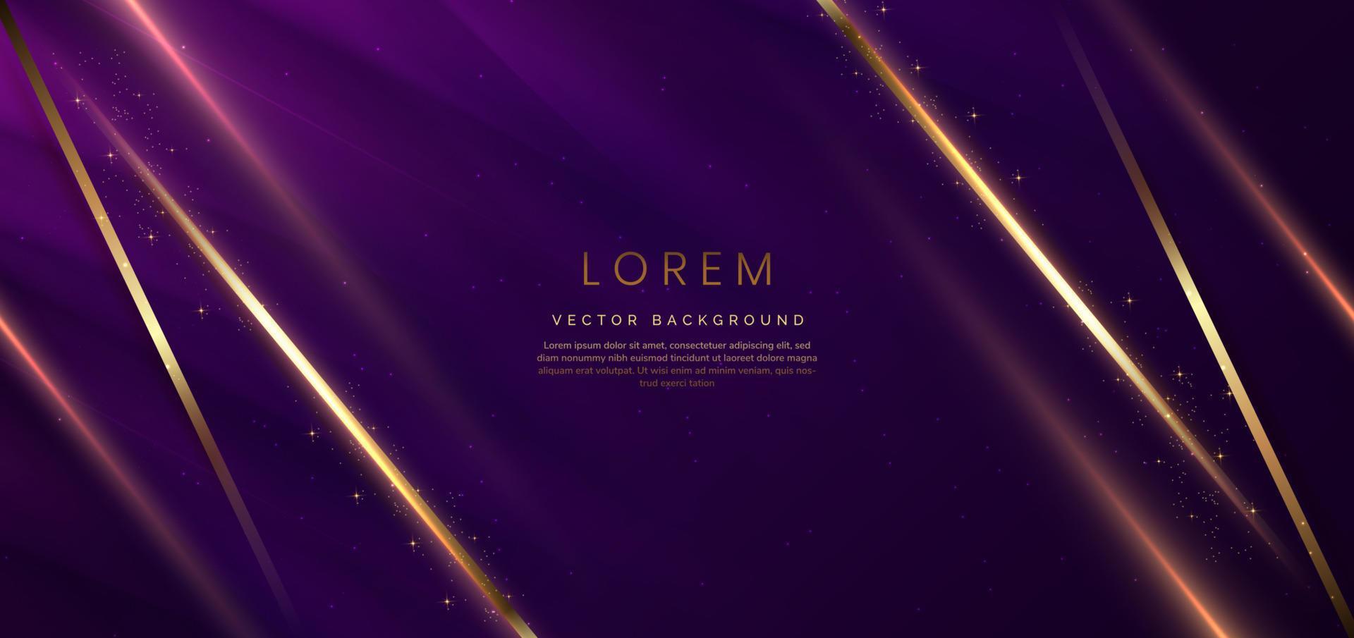 Abstract background luxury dark purple elegant geometric diagonal with gold lighting effect and sparkling with copy space for text. vector