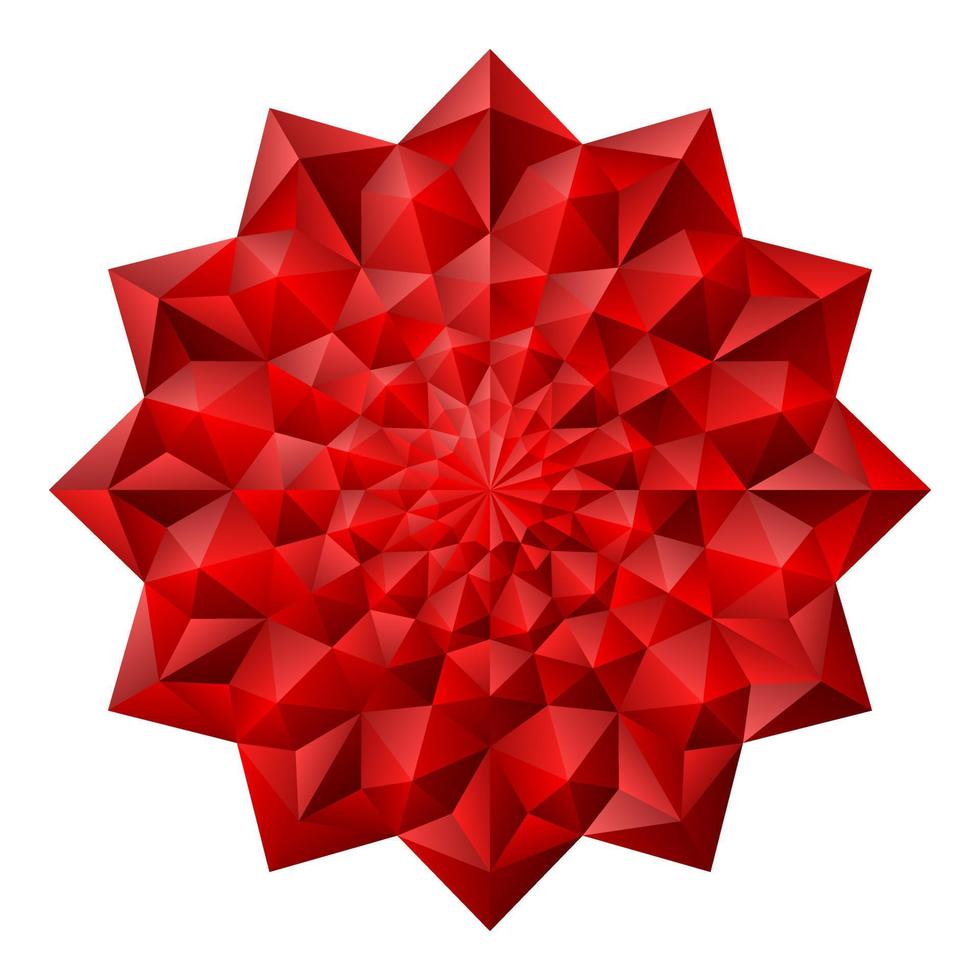 Red 3D Geometric Flowers Mandala Origami Style vector