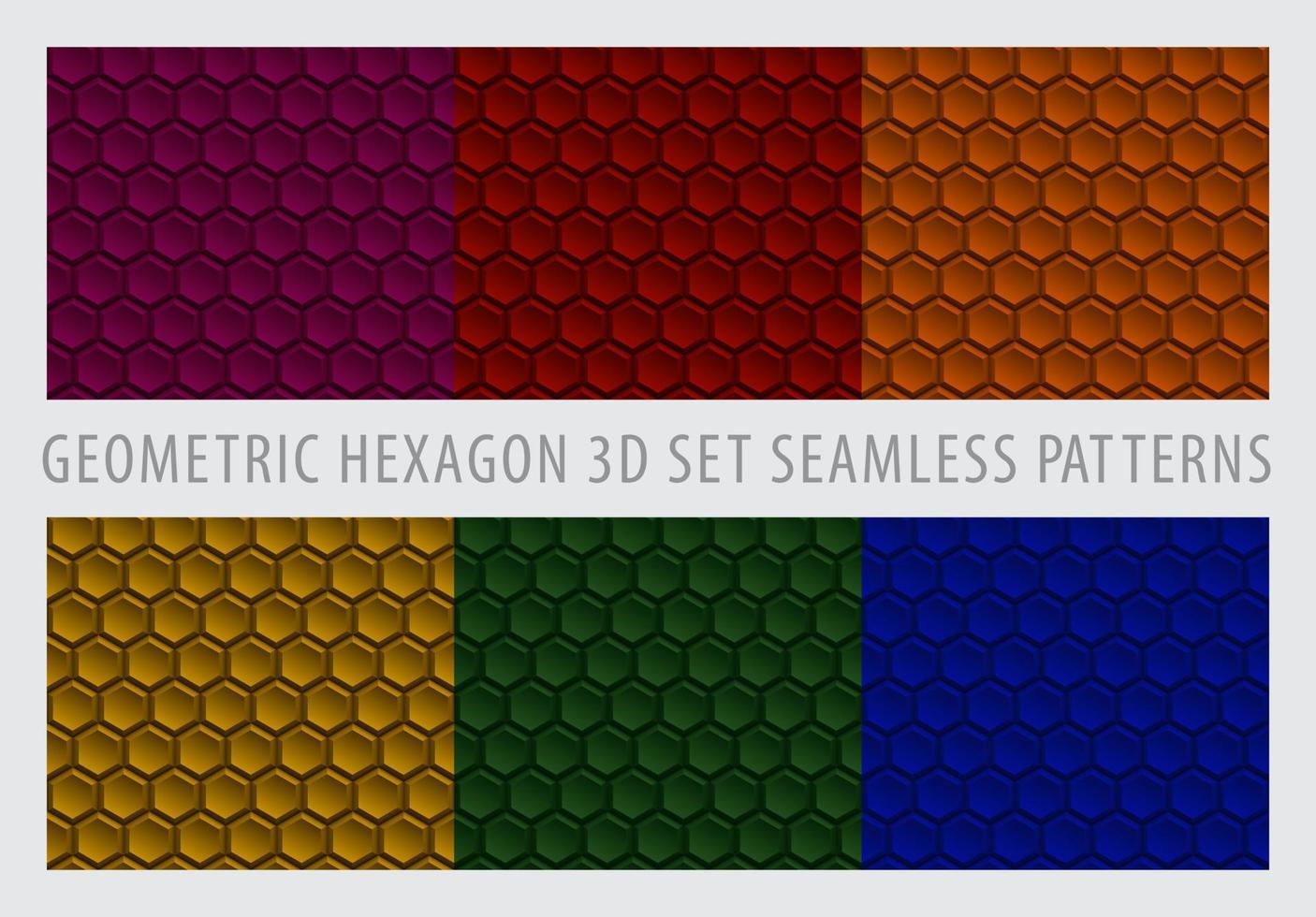 Geometric Hexagon 3D Set. Seamless Patterns. vector
