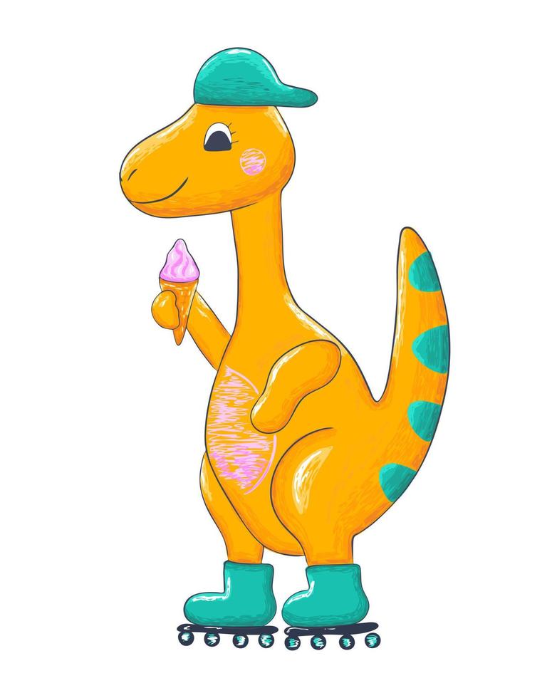 Dino driving on roller skate vector