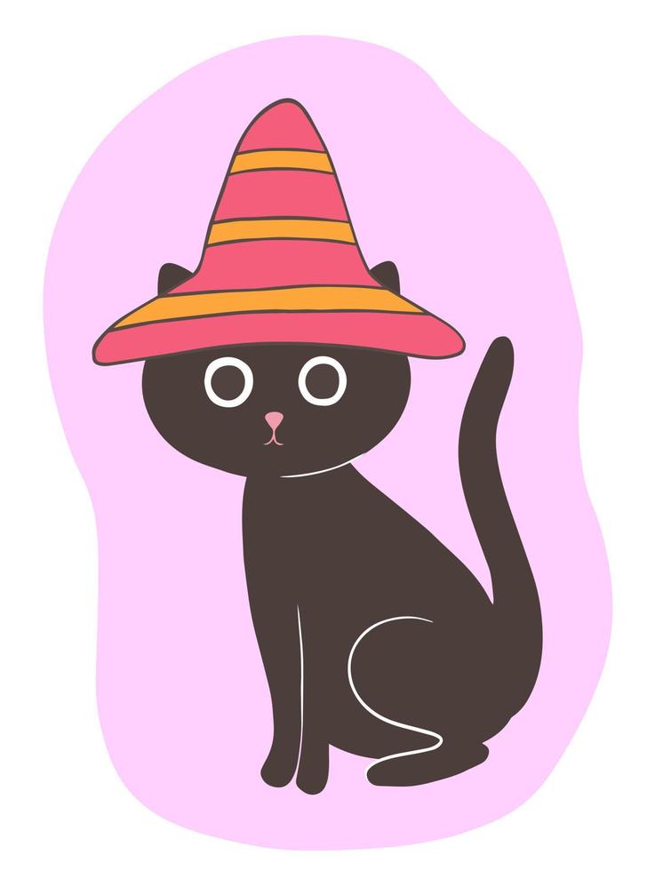 gato negro con sombrero de bruja vector