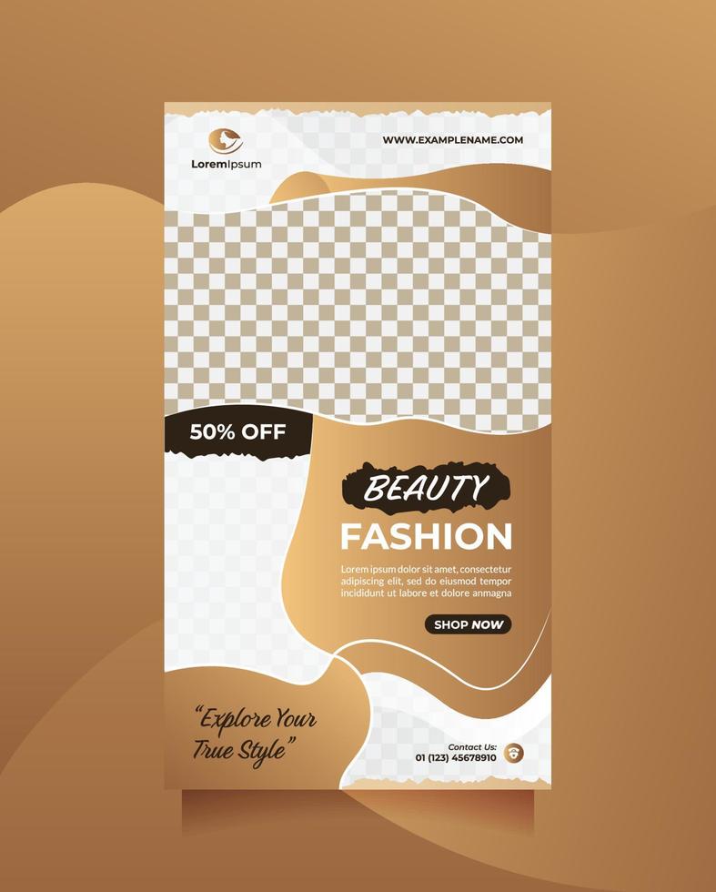 Modern beauty fashion sale promotion social media post story and banner template with elegant color. Template can be used for promotion of beauty products, clothes, cosmetic, modeling, skin care, etc vector