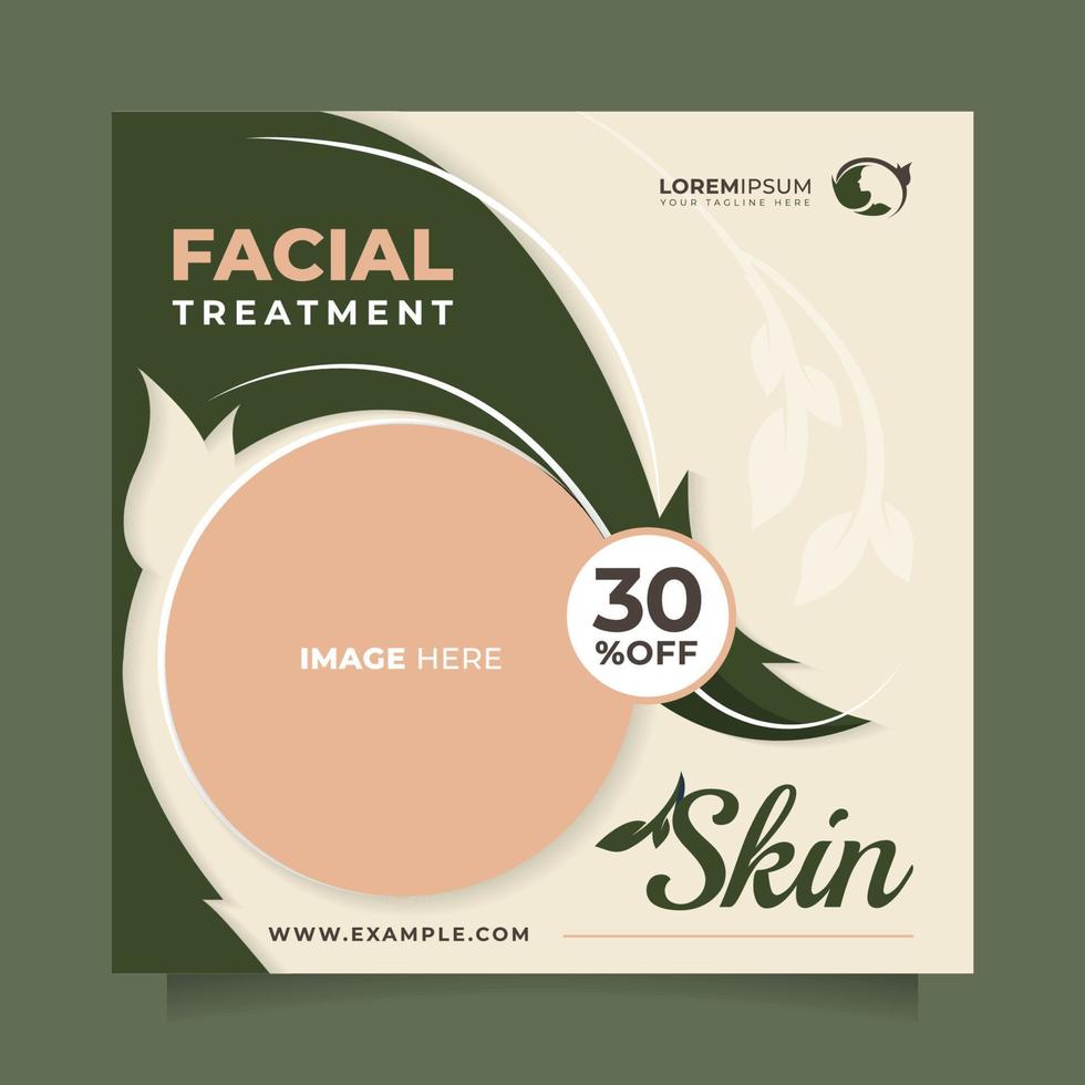 centro de clínica facial y venta de belleza publicación en redes sociales y plantilla de banner. hermoso diseño vectorial cuadrado para promover el cuidado de la piel, maquillaje, cuidado del cabello, salón de belleza, esteticista, producto natural, etc. vector