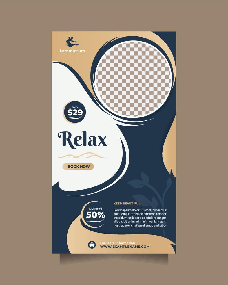 Beauty care center template design social media story post and banner promotion. Modern Vector template concept of professional hair spa, yoga, meditation, cosmetic sale, skin treatment, etc