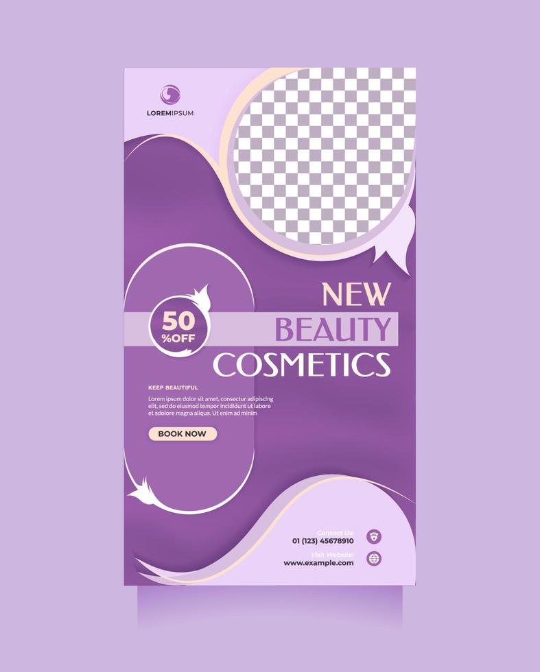 Social media story post and banner template for Beauty Sale promotion with beautiful purple. Vector design to promote cosmetics product, Healthy Skin Clinic, medical spa, something natural, etc