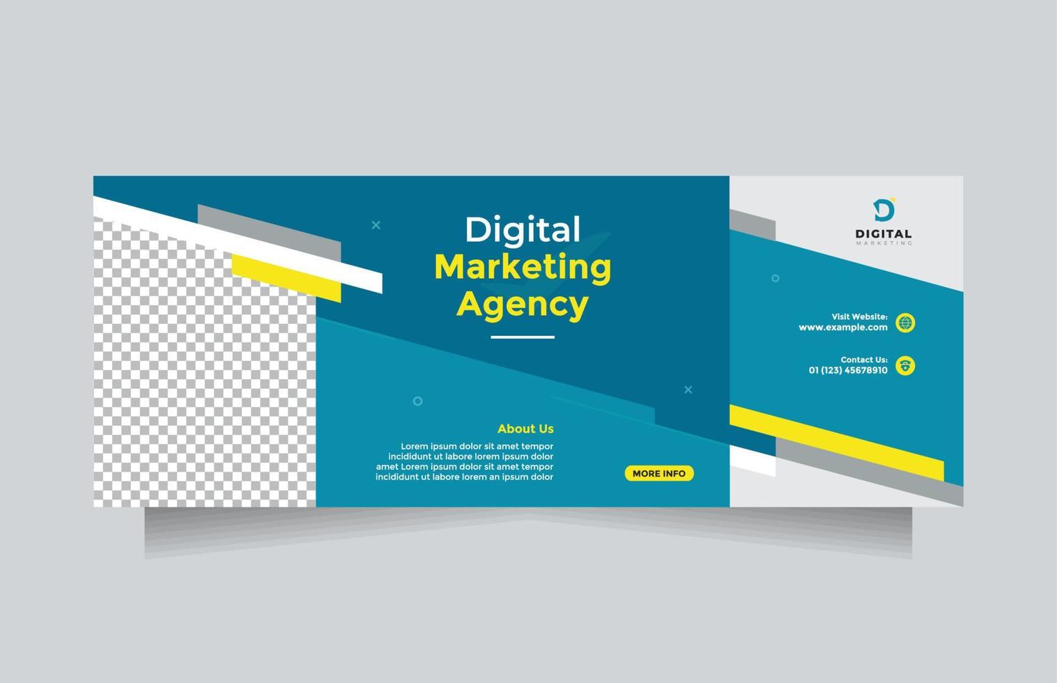 diseño de plantilla de banner de medios sociales horizontales para agencia de marketing digital creativa. moderno experto en marketing empresarial digital amarillo azul para empresas corporativas profesionales vector