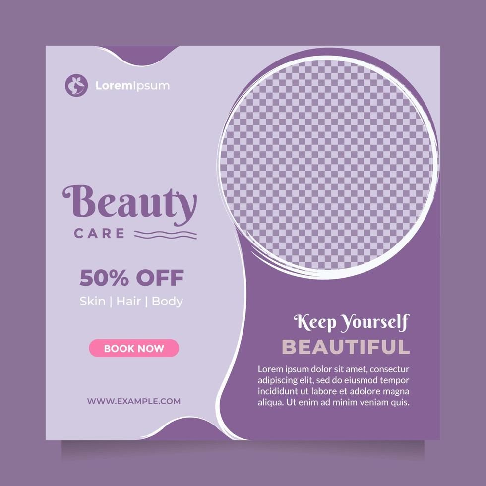 Beauty care center social media post and banner template. Creative promotion design concept of professional hair spa, hair mask, hair style, cosmetic sale or promotion, skin treatment, etc vector