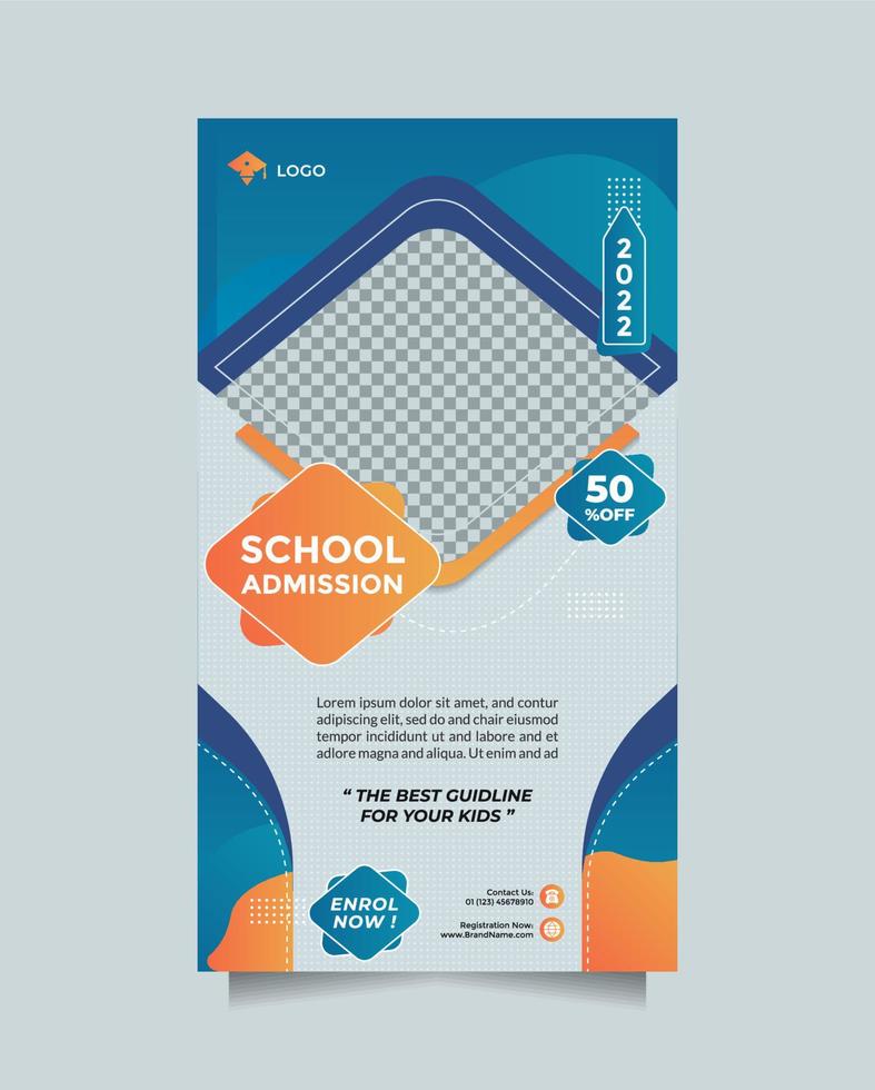 Creative Concept School Education Admission Social Media Post And Banner Template . Modern Blue Orange Design Vector With A Image Placeholder. Editable Post Template Social Media Banners Promotion