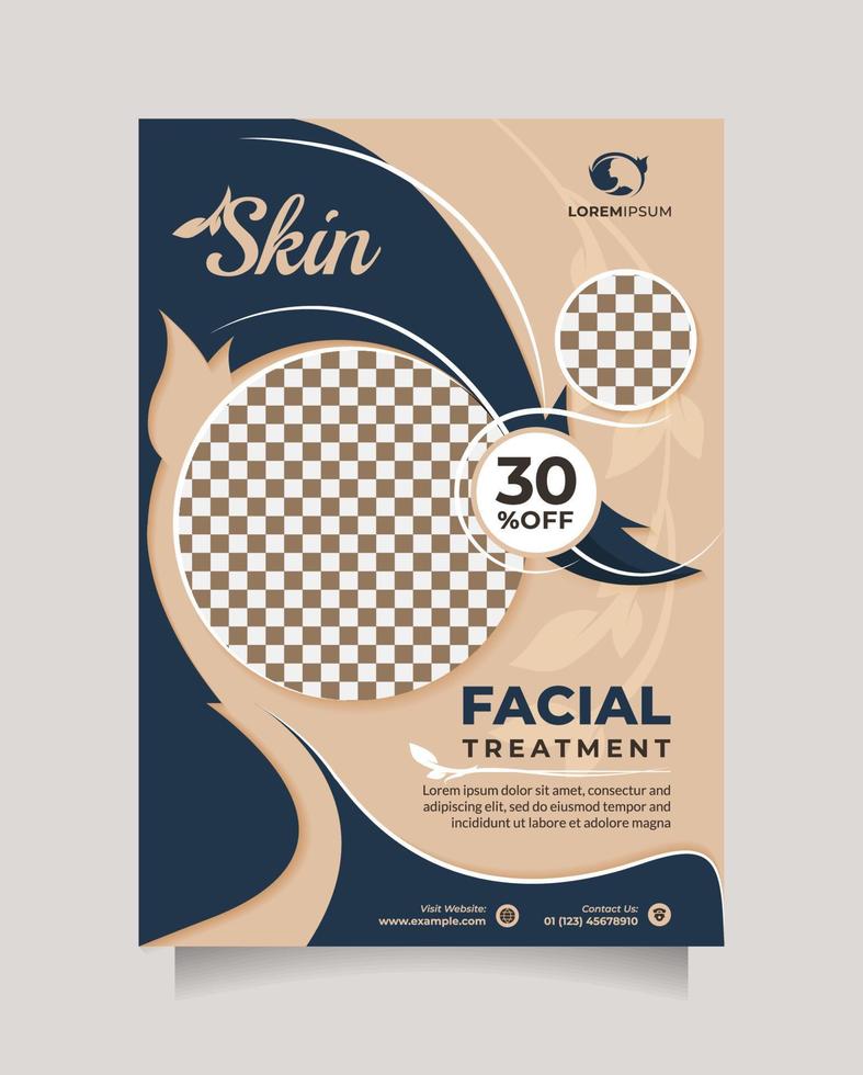 volante y folleto de plantilla de centro de piel de belleza con tamaño a4. bello afiche vectorial de diseño y pancarta para promover el spa médico, la venta de cosméticos, productos naturales, peluquería, esteticista, etc. vector