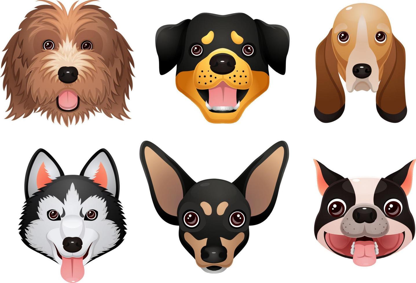 colección de dibujos animados de caras de perros lindos vector