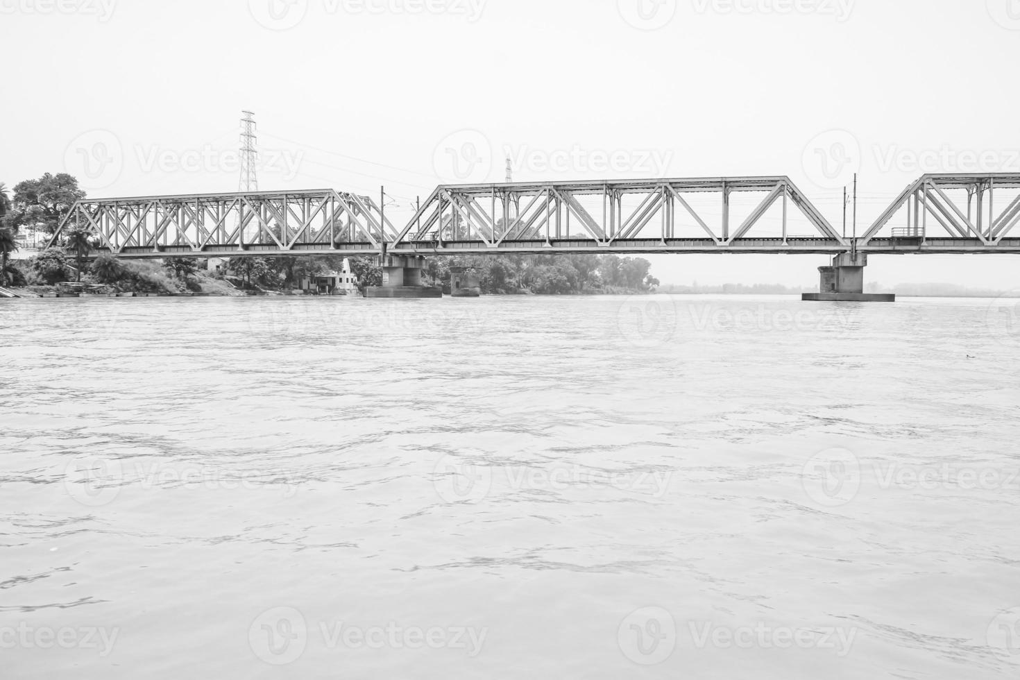 Ganga as seen in Garh Mukteshwar, Uttar Pradesh, India, Ganga is believed to be the holiest river for Hindu, View of Garh Ganga Brij ghat which is famous religious place for Hindu - Black and White photo