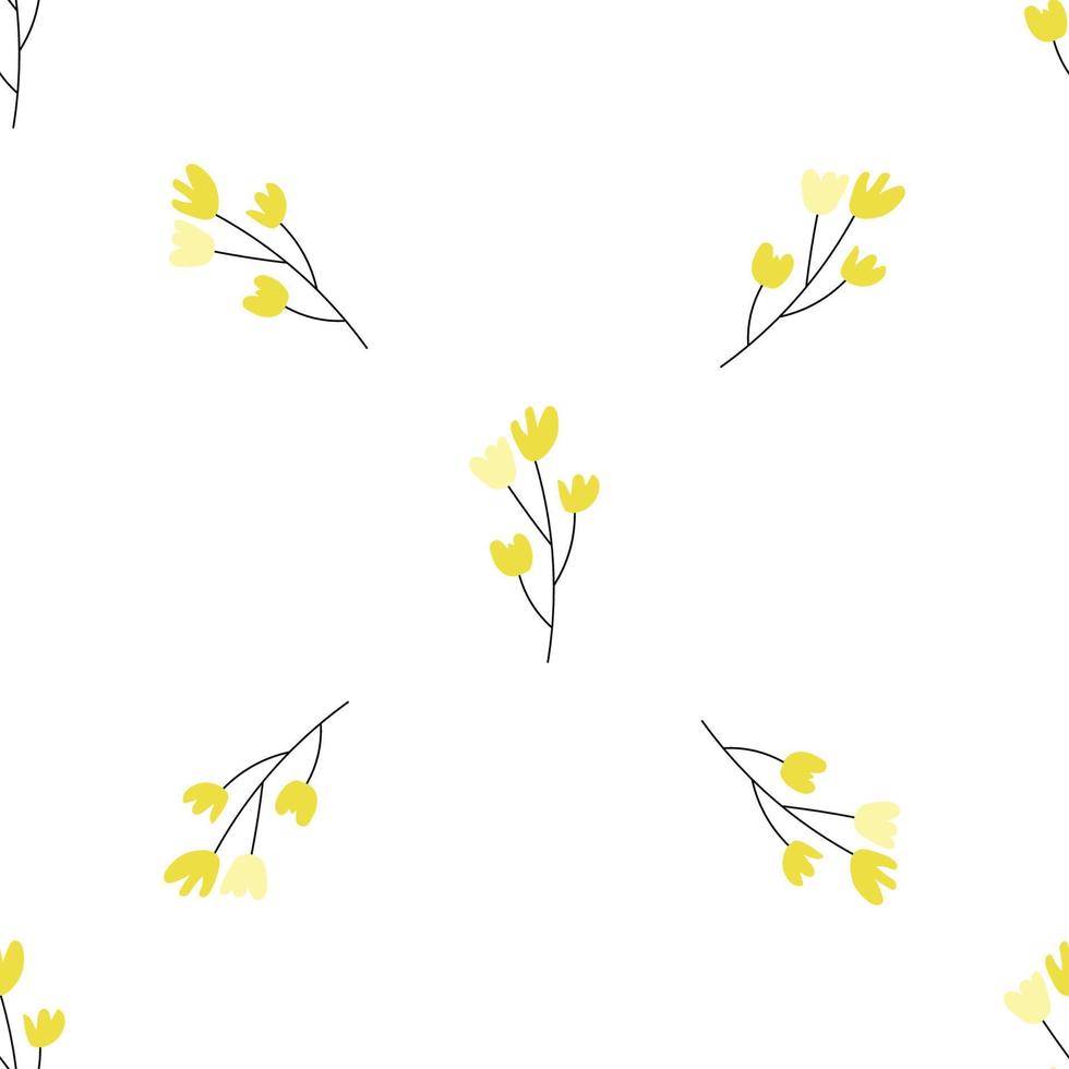 Floral seamless vector pattern with flowers. Spring flora. Simple hand-drawn kids style. Pretty ditsy for fabric, textile, wallpaper. Digital paper in white background