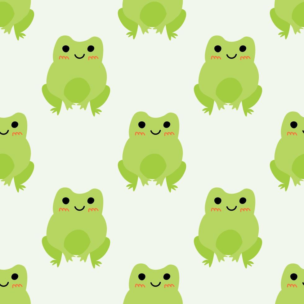 Cute smiling frogs with pink cheeks. Enamored green toads. Vector animal characters seamless pattern of amphibian toad drawing.Childish design for baby clothes, bedding, textiles, print, wallpaper.